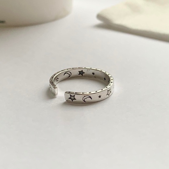 Celestial ring, Starry ring, silver stacking ring,moon and star ring, - Picture 5 of 7